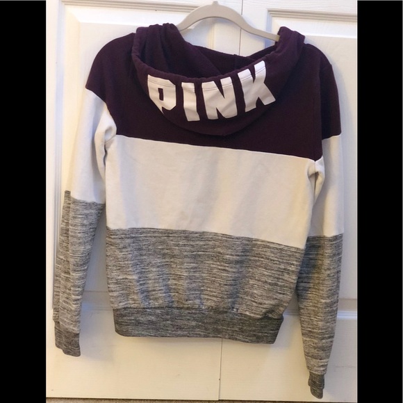 PINK zip hoodie. Maroon, white, grey. Hood letters - Picture 4 of 6